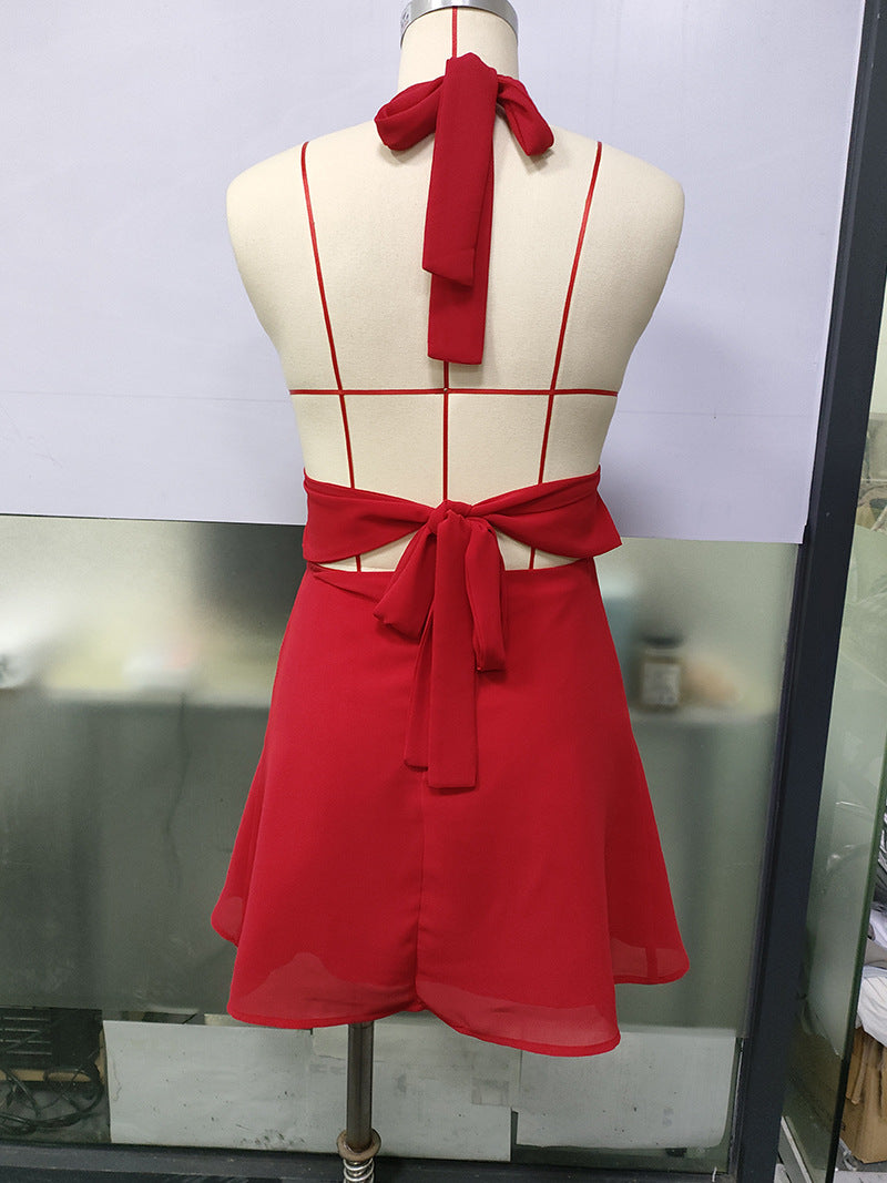 Spot European and American Cross-Border Women's Clothing Strappy Deep V Tight Skirt Sexy Sexy Backless Strappy Waist Dress by DERILUJA LLC