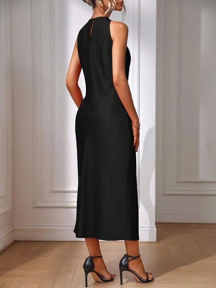 European and American Cross-Border Amazon Satin Dress Women's Spring and Summer Sleeveless Slit Satin Imitation Silk Long Skirt by DERILUJA LLC