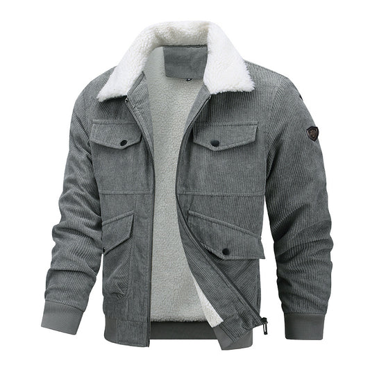 Winter Plus Size Men's New Corduroy Lambskin Cotton-padded Coat Warm Overalls Lapel Cotton-padded Coat Young and Middle-aged Jacket by DERILUJA LLC