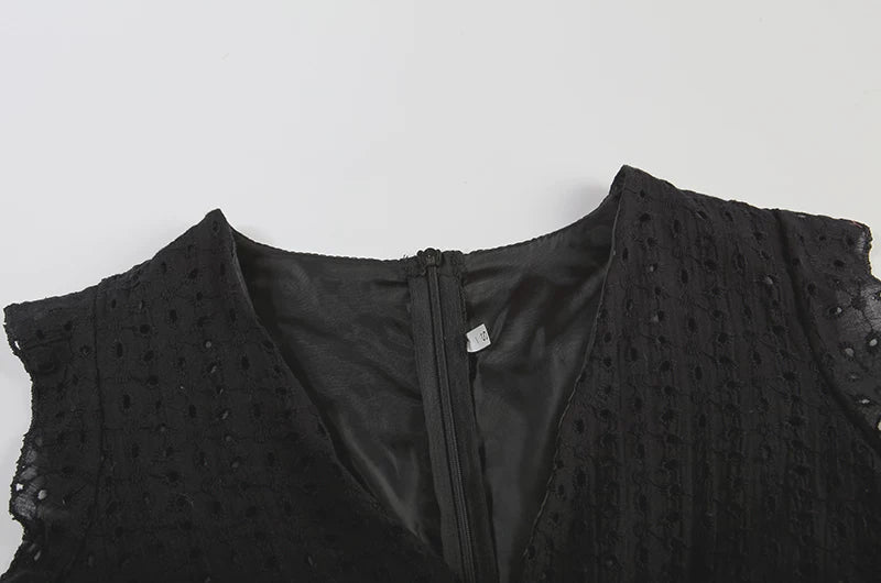 2026 Lace Jacquard Hollowed out V-neck Dress with Pocket Lining Shorts New Women's Fashion Elegant Casual Dress by DERILUJA LLC