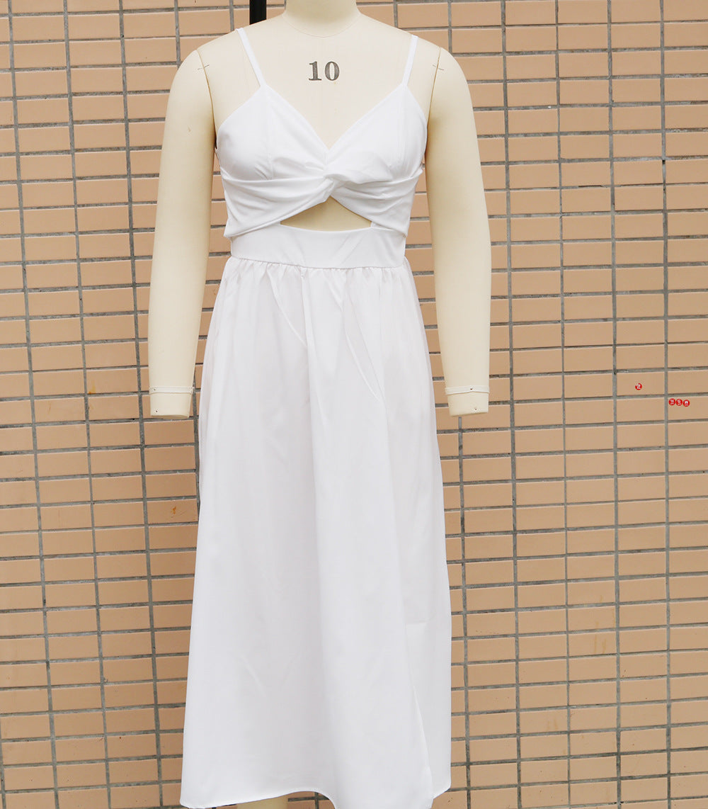 Europe and the United States cross-border foreign trade new women's Amazon suspenders V-neck large pendulum dress slim-fit backless mid-length dress by DERILUJA LLC