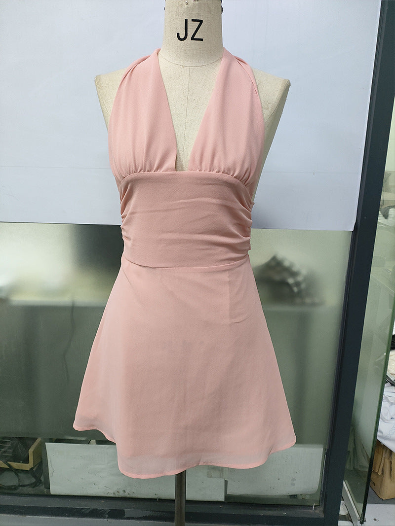 Spot European and American Cross-Border Women's Clothing Strappy Deep V Tight Skirt Sexy Sexy Backless Strappy Waist Dress by DERILUJA LLC