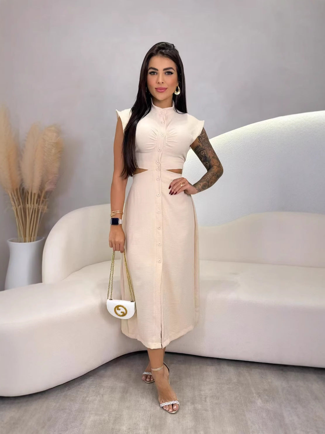 Brand 2025 Spring Lolita Sweet Women's Polyester Stand Collar Oversized Skirt Dress Early Autumn Dress Set by DERILUJA LLC