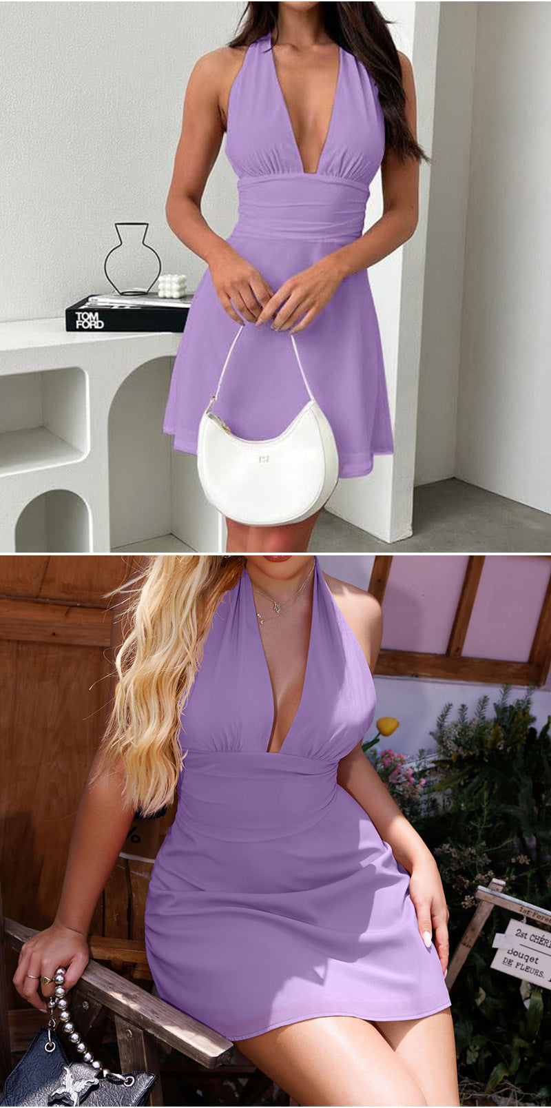 Spot European and American Cross-Border Women's Clothing Strappy Deep V Tight Skirt Sexy Sexy Backless Strappy Waist Dress by DERILUJA LLC