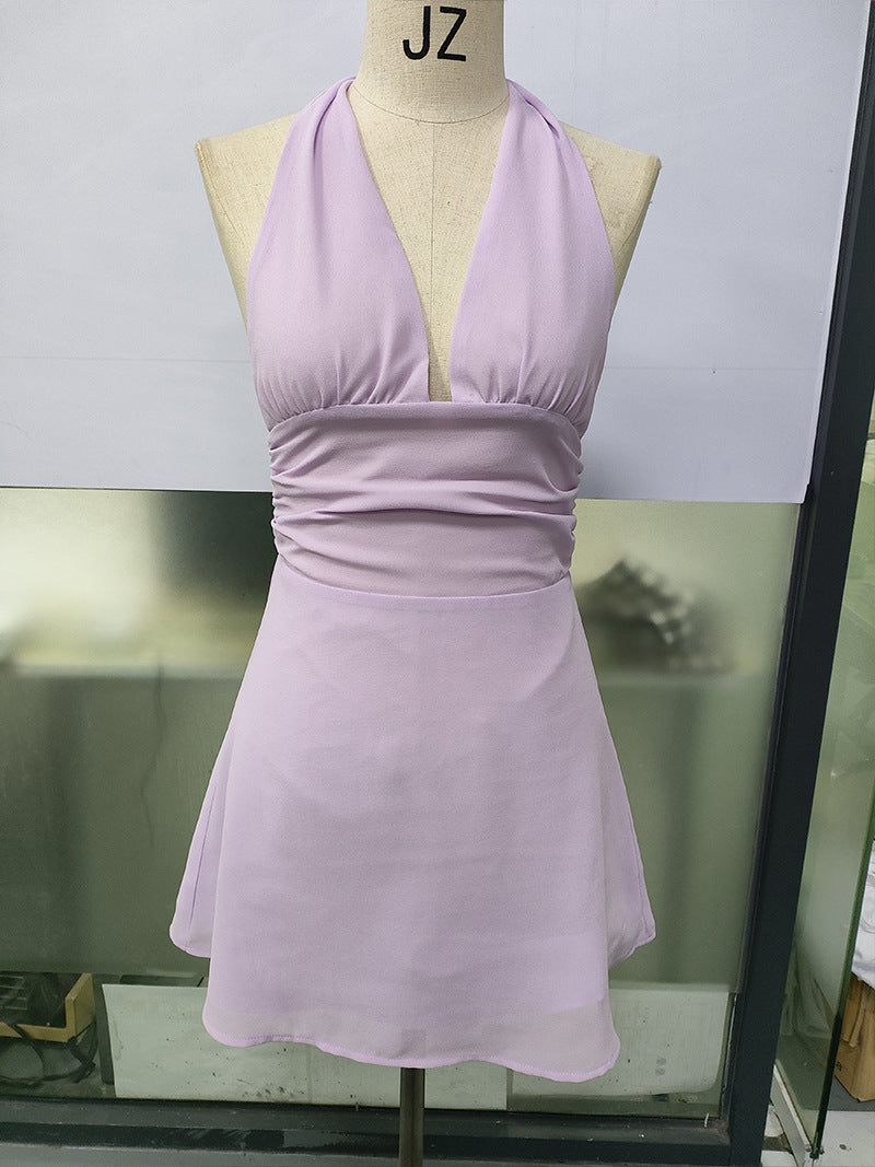 Spot European and American Cross-Border Women's Clothing Strappy Deep V Tight Skirt Sexy Sexy Backless Strappy Waist Dress by DERILUJA LLC