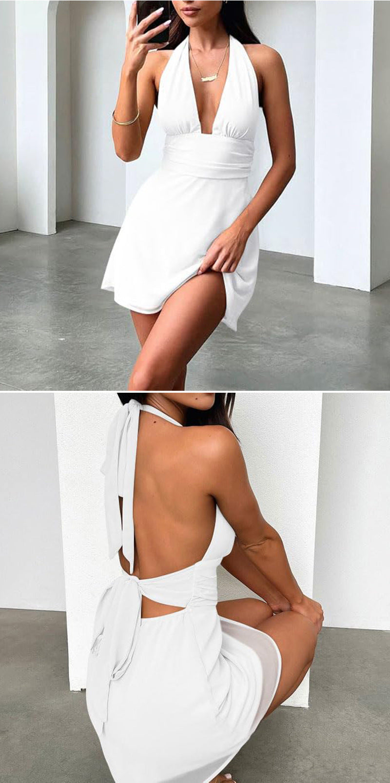 Spot European and American Cross-Border Women's Clothing Strappy Deep V Tight Skirt Sexy Sexy Backless Strappy Waist Dress by DERILUJA LLC