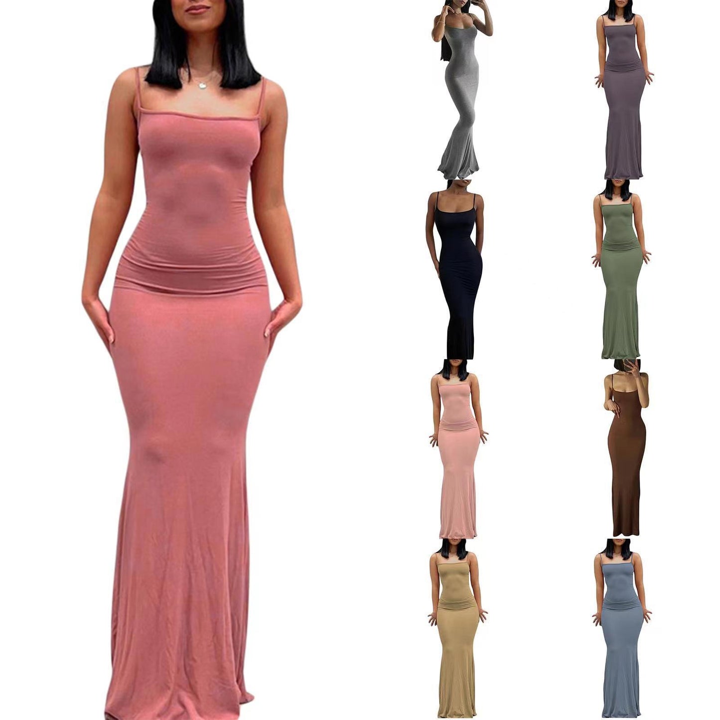Sling dress European and American Women's High-end Sense Pure Desire Hip Skirt Sexy Slim-fit Milk Silk Long Fishtail Skirt by DERILUJA LLC