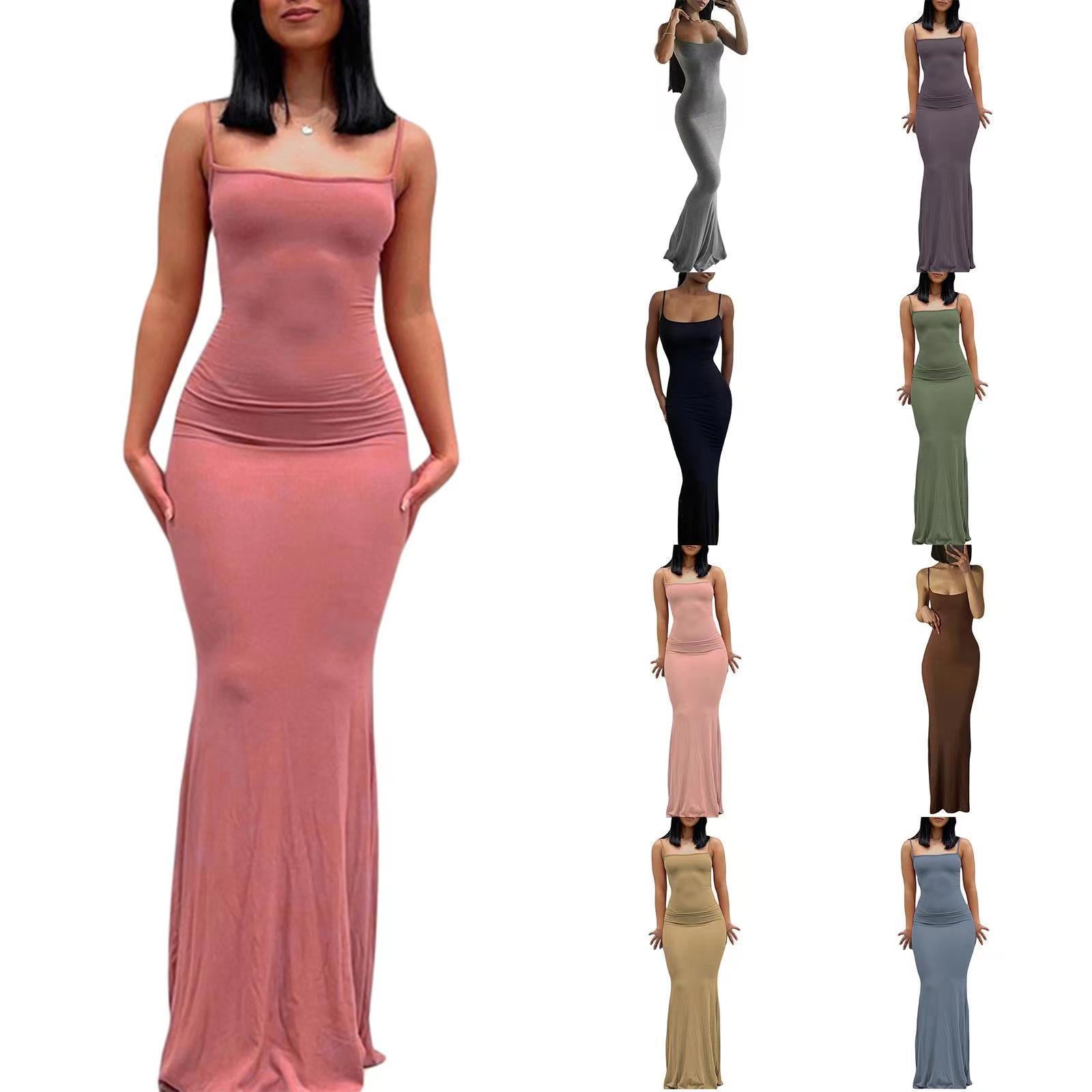 Sling dress European and American Women's High-end Sense Pure Desire Hip Skirt Sexy Slim-fit Milk Silk Long Fishtail Skirt by DERILUJA LLC