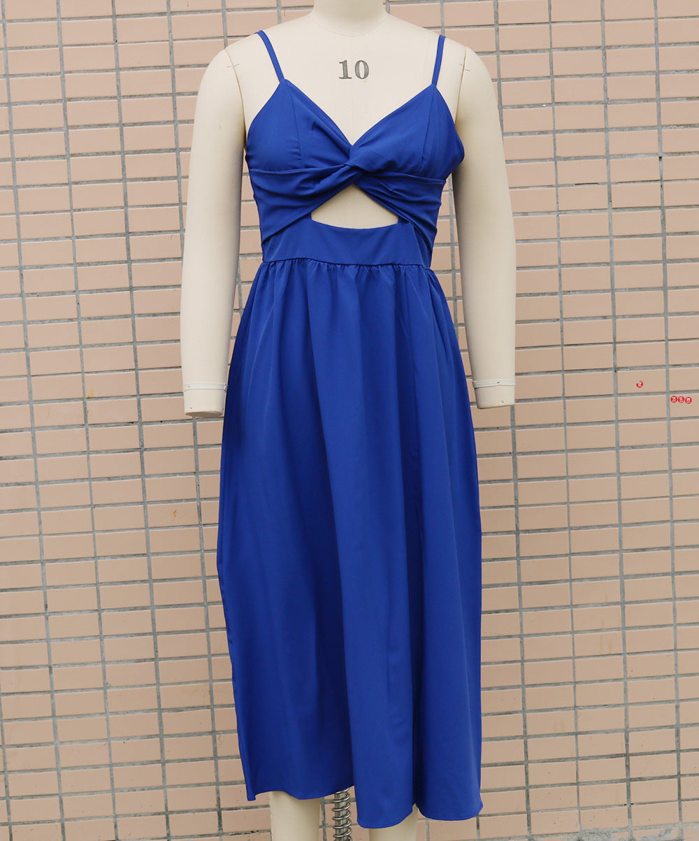 Europe and the United States cross-border foreign trade new women's Amazon suspenders V-neck large pendulum dress slim-fit backless mid-length dress by DERILUJA LLC