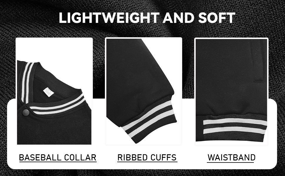 Cross-Border Men's Autumn and Winter Fleece American Retro Baseball Jacket Loose Casual Stand Collar Single-Breasted Men's Coat by DERILUJA LLC
