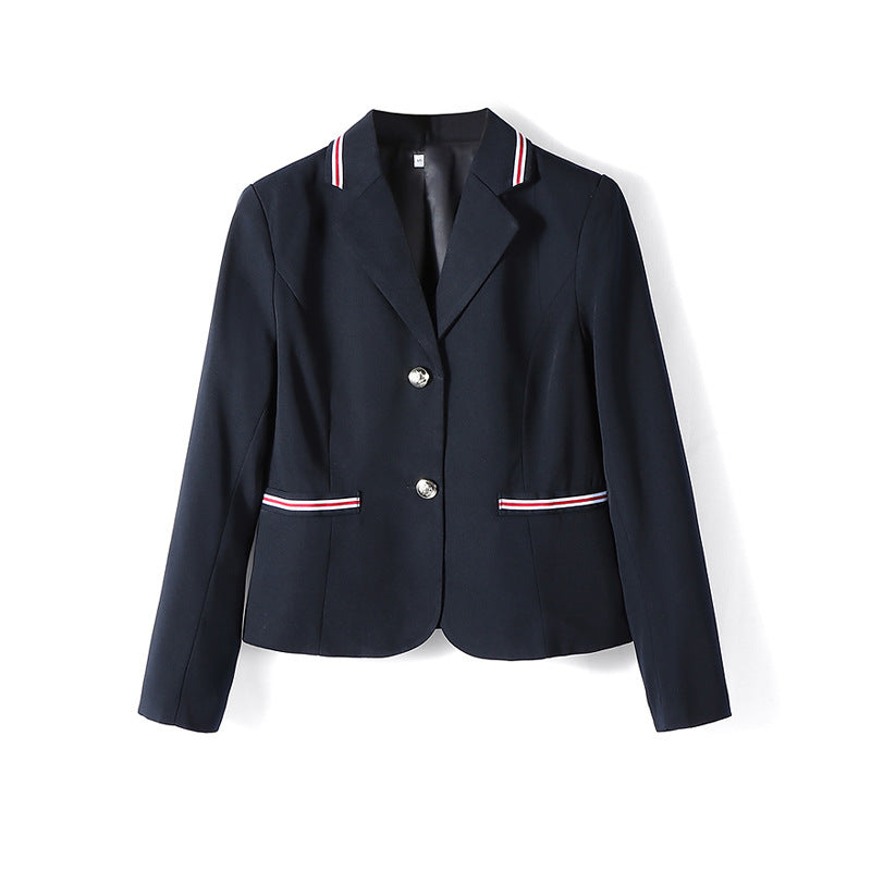 Unisex Preppy School Uniform Blazer – Multiple Trim Styles — Women’s Navy Ribbon Trim