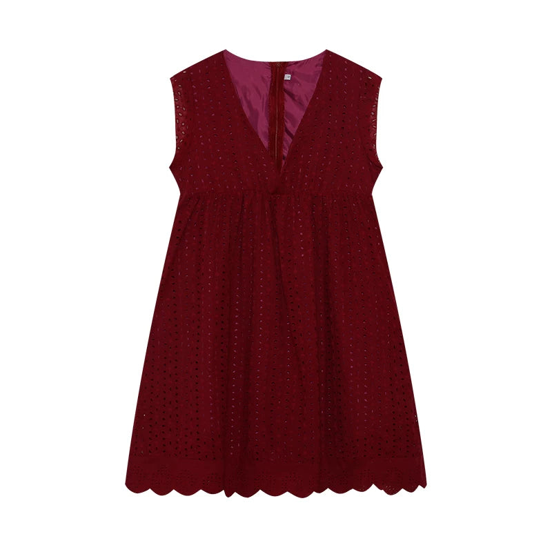 2026 Lace Jacquard Hollowed out V-neck Dress with Pocket Lining Shorts New Women's Fashion Elegant Casual Dress by DERILUJA LLC