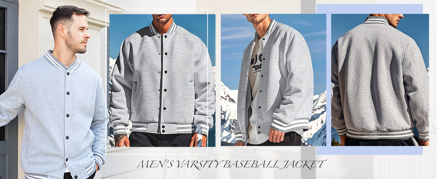 Cross-Border Men's Autumn and Winter Fleece American Retro Baseball Jacket Loose Casual Stand Collar Single-Breasted Men's Coat by DERILUJA LLC