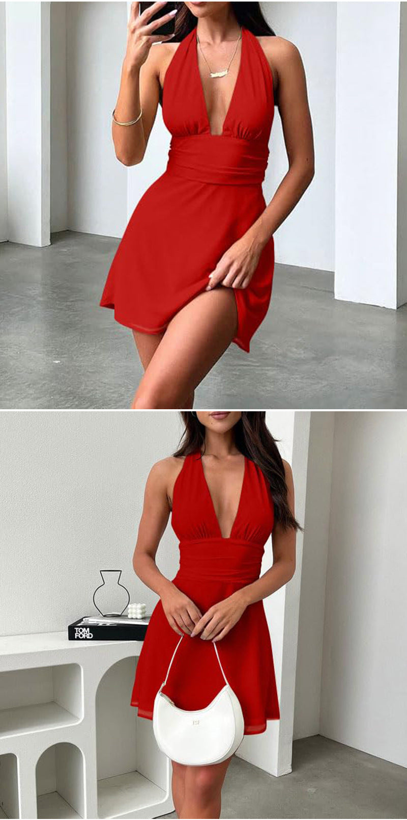 Spot European and American Cross-Border Women's Clothing Strappy Deep V Tight Skirt Sexy Sexy Backless Strappy Waist Dress by DERILUJA LLC