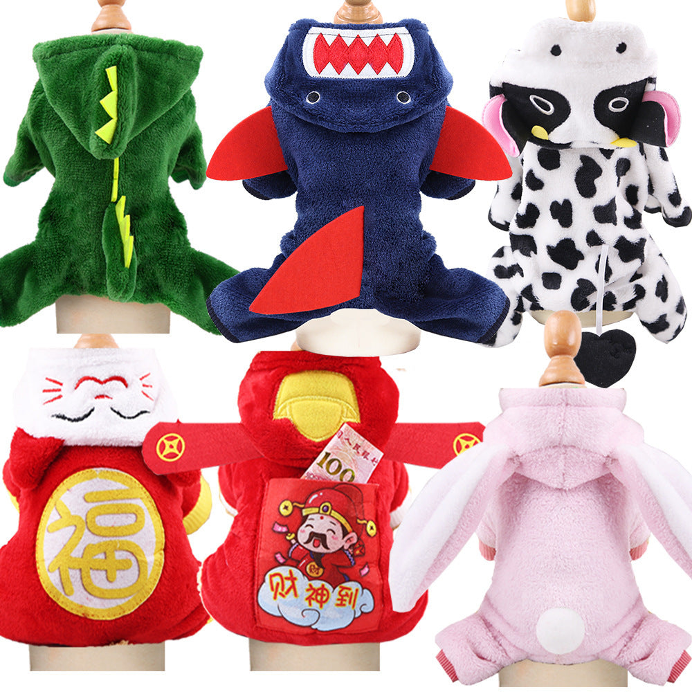 Cross-Border Pet Dog Clothes, Cat Autumn and Winter Four-Legged Cotton Coat, Cartoon Transformation Clothing, Cat Clothing, Dog Clothing Supplies by DERILUJA LLC