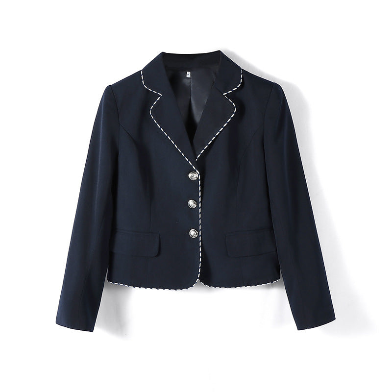 Unisex Preppy School Uniform Blazer – Multiple Trim Styles — Women’s Navy Dotted
