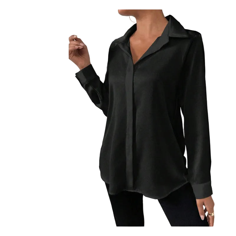 Cross-Border European and American Clothing Satin Shirt Women's Satin Imitation Silk Long-Sleeved Shirt European and American Export Cross-Border Women's Clothing by DERILUJA LLC