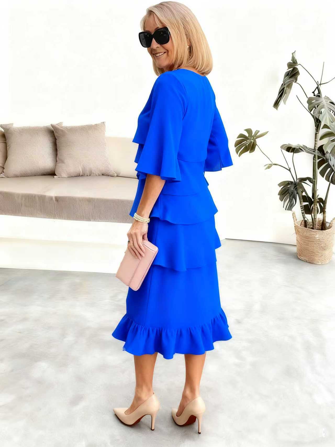 2025 New Amazon Foreign Trade Spring and Summer Fashion Cake Dress Women's Elegant Loose Slimming Round Neck Dress Women by DERILUJA LLC