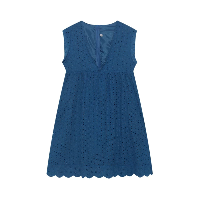 2026 Lace Jacquard Hollowed out V-neck Dress with Pocket Lining Shorts New Women's Fashion Elegant Casual Dress by DERILUJA LLC