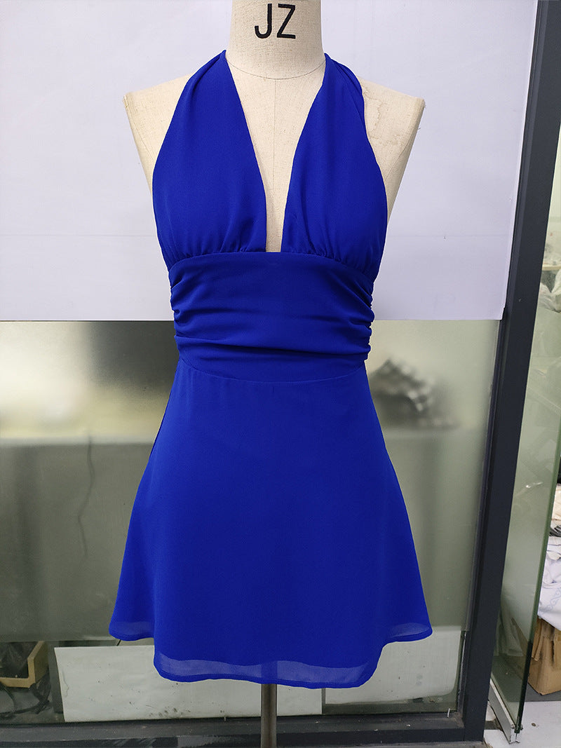 Spot European and American Cross-Border Women's Clothing Strappy Deep V Tight Skirt Sexy Sexy Backless Strappy Waist Dress by DERILUJA LLC