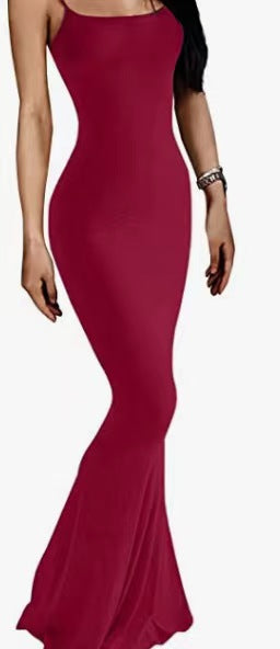 Sling dress European and American Women's High-end Sense Pure Desire Hip Skirt Sexy Slim-fit Milk Silk Long Fishtail Skirt by DERILUJA LLC
