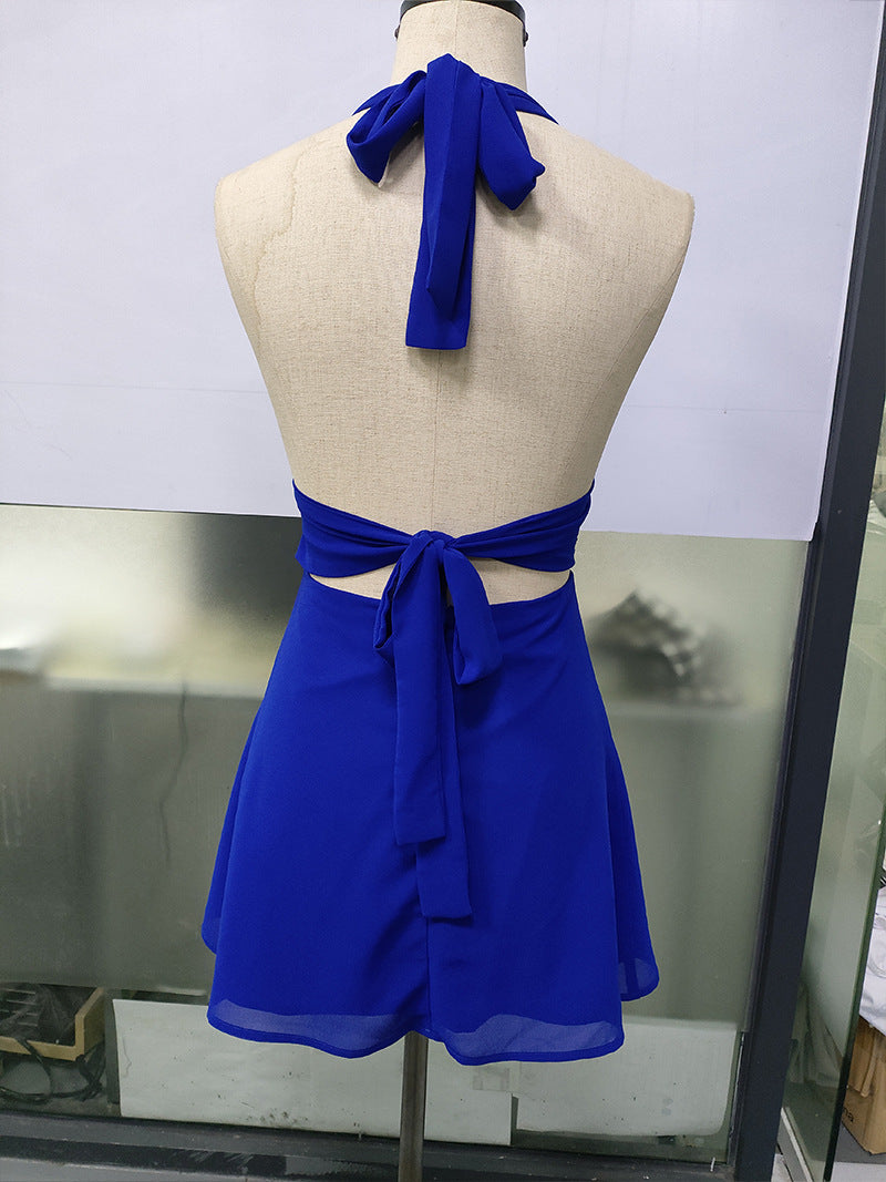 Spot European and American Cross-Border Women's Clothing Strappy Deep V Tight Skirt Sexy Sexy Backless Strappy Waist Dress by DERILUJA LLC