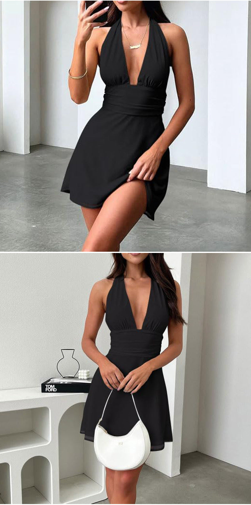 Spot European and American Cross-Border Women's Clothing Strappy Deep V Tight Skirt Sexy Sexy Backless Strappy Waist Dress by DERILUJA LLC
