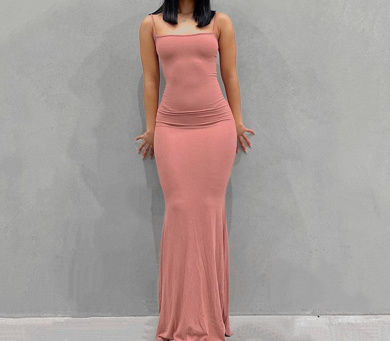Sling dress European and American Women's High-end Sense Pure Desire Hip Skirt Sexy Slim-fit Milk Silk Long Fishtail Skirt by DERILUJA LLC