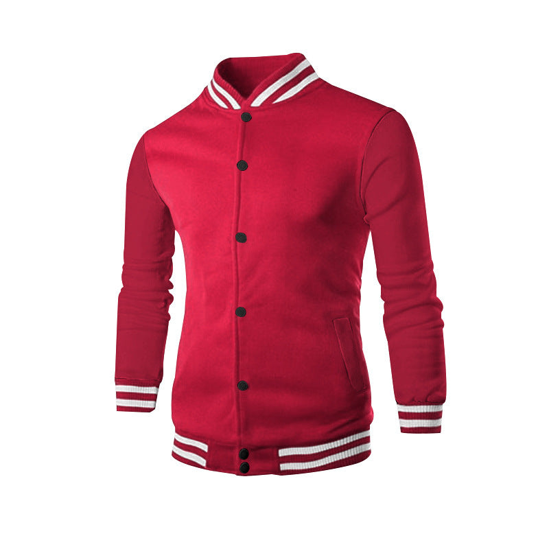 Cross-Border Men's Autumn and Winter Fleece American Retro Baseball Jacket Loose Casual Stand Collar Single-Breasted Men's Coat by DERILUJA LLC