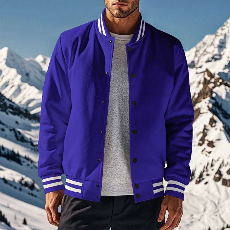 Cross-Border Men's Autumn and Winter Fleece American Retro Baseball Jacket Loose Casual Stand Collar Single-Breasted Men's Coat by DERILUJA LLC