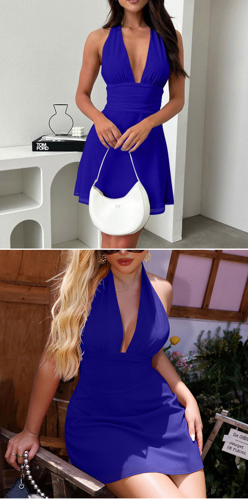 Spot European and American Cross-Border Women's Clothing Strappy Deep V Tight Skirt Sexy Sexy Backless Strappy Waist Dress by DERILUJA LLC
