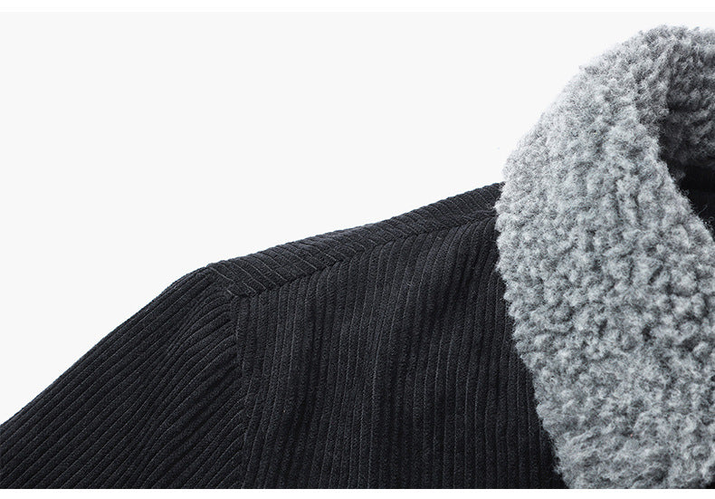 Winter Plus Size Men's New Corduroy Lambskin Cotton-padded Coat Warm Overalls Lapel Cotton-padded Coat Young and Middle-aged Jacket by DERILUJA LLC