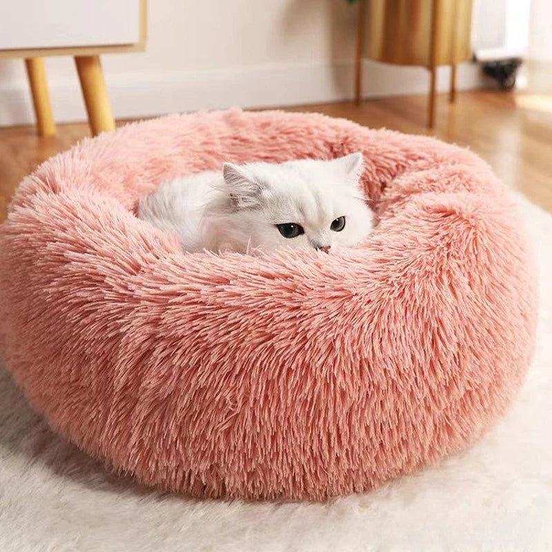 1PC comfortable striped plush pet bed, suitable for cats and dogs,warm,deep sleep round nest,filling,gray,soft,indoor by Badon Shop LLC