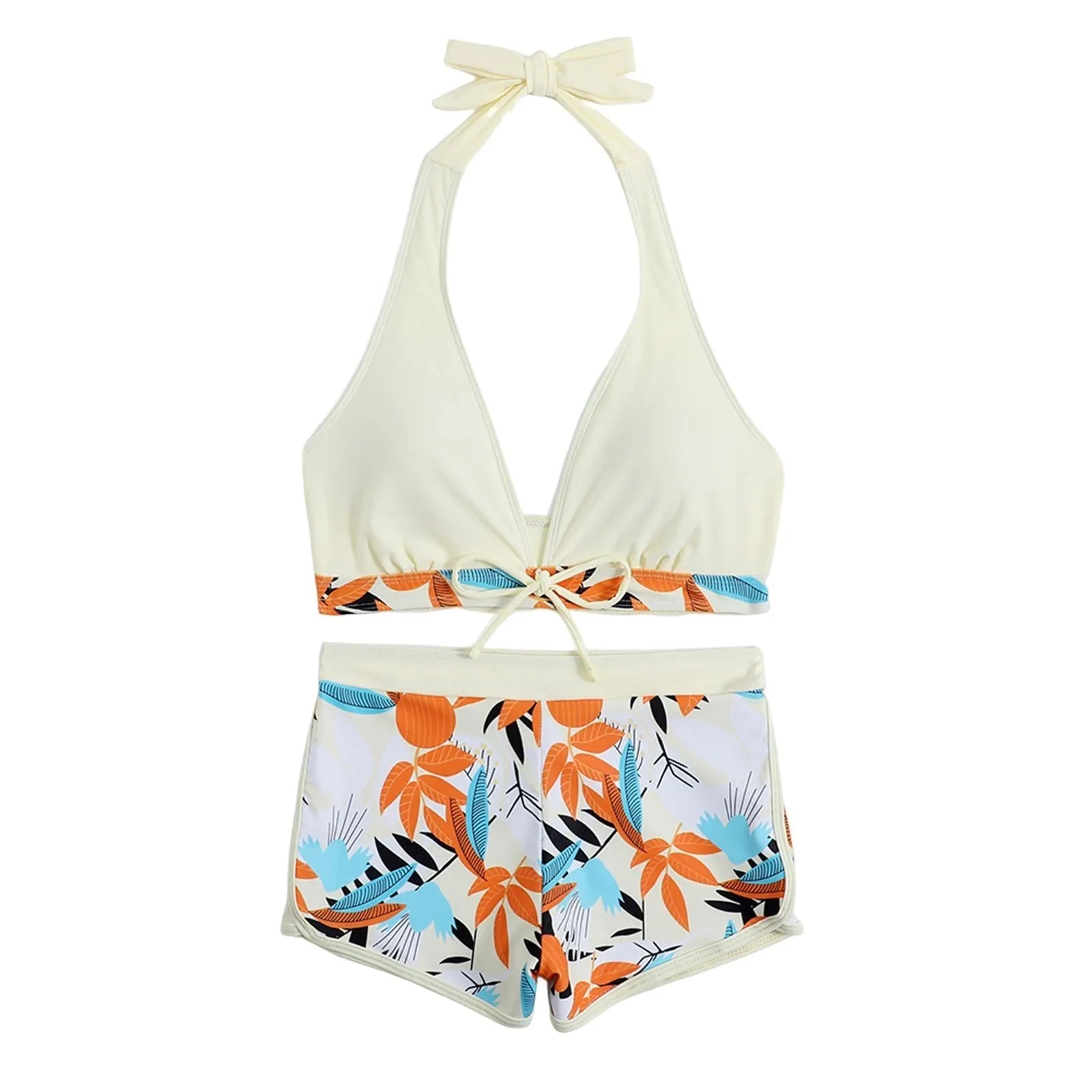 Women's Paneled Printed Swimsuit Ladies Fashion High Waist Swimsuit Two-Piece Set V-Neck Bathing Suits Female by DERILUJA LLC