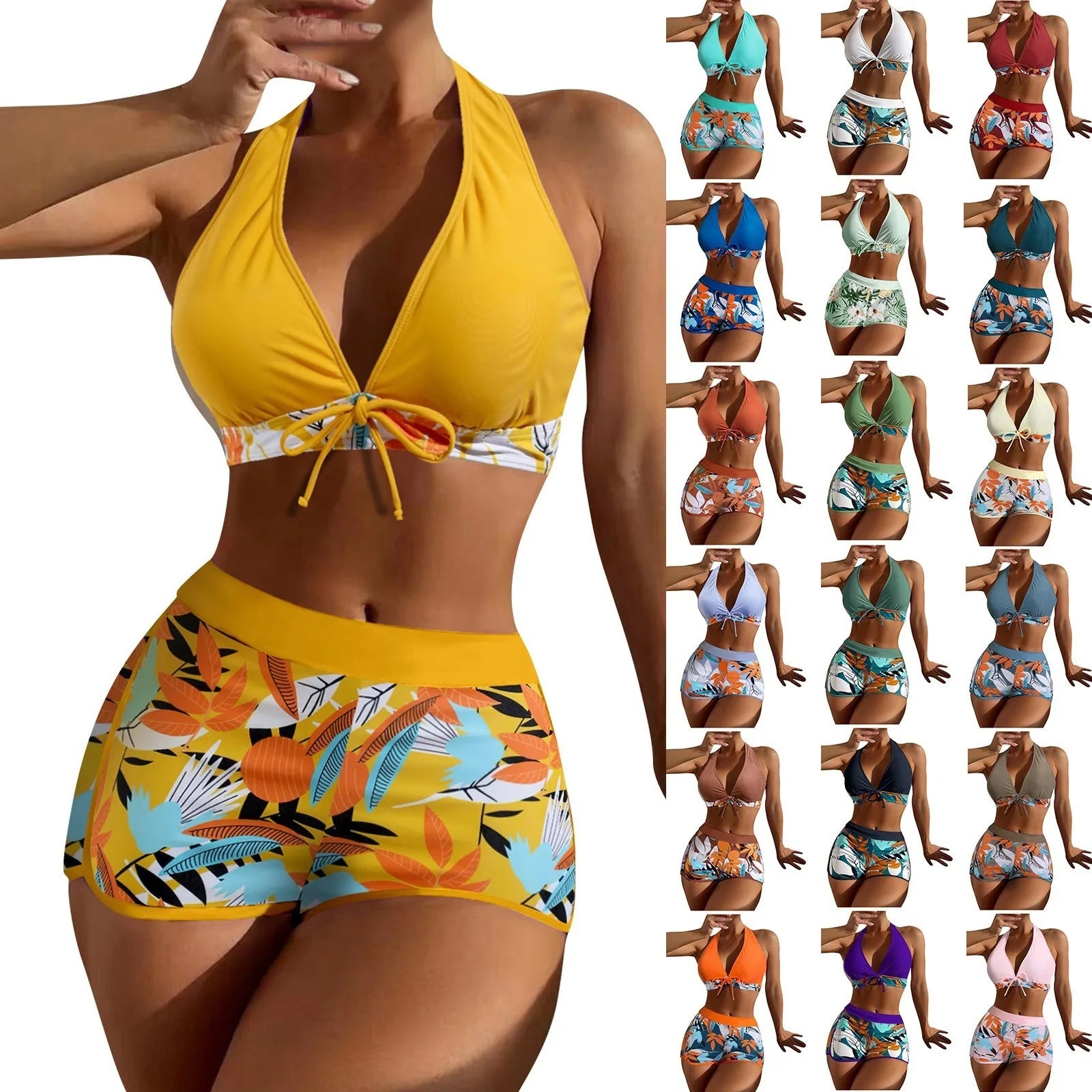 Women's Paneled Printed Swimsuit Ladies Fashion High Waist Swimsuit Two-Piece Set V-Neck Bathing Suits Female by DERILUJA LLC