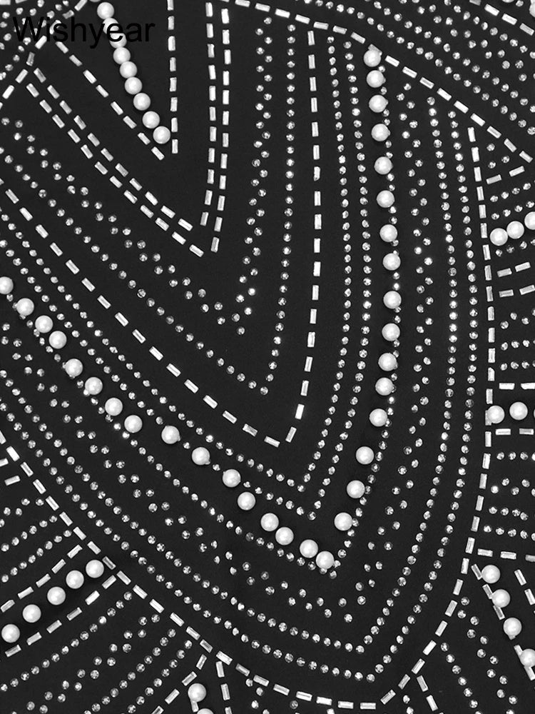 New Sparkle Rhinestone Pearl Mini Dress Women Luxury Stand Neck Crystal Night Club Short Evening Party Vestidos Birthday Outfits by DERILUJA LLC
