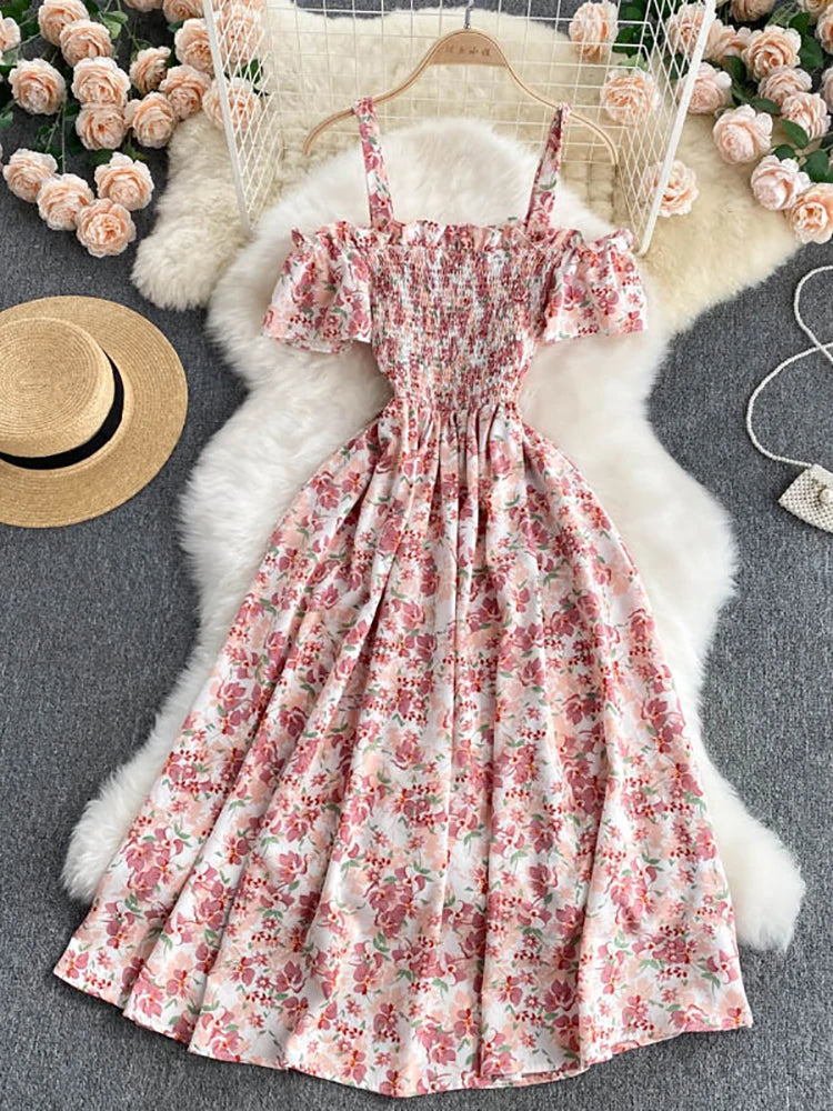 Summer 2026 Midi Dress Women Casual Off Shoulder Short Sleeve Vacation Beach Robe Female Clothing by DERILUJA LLC