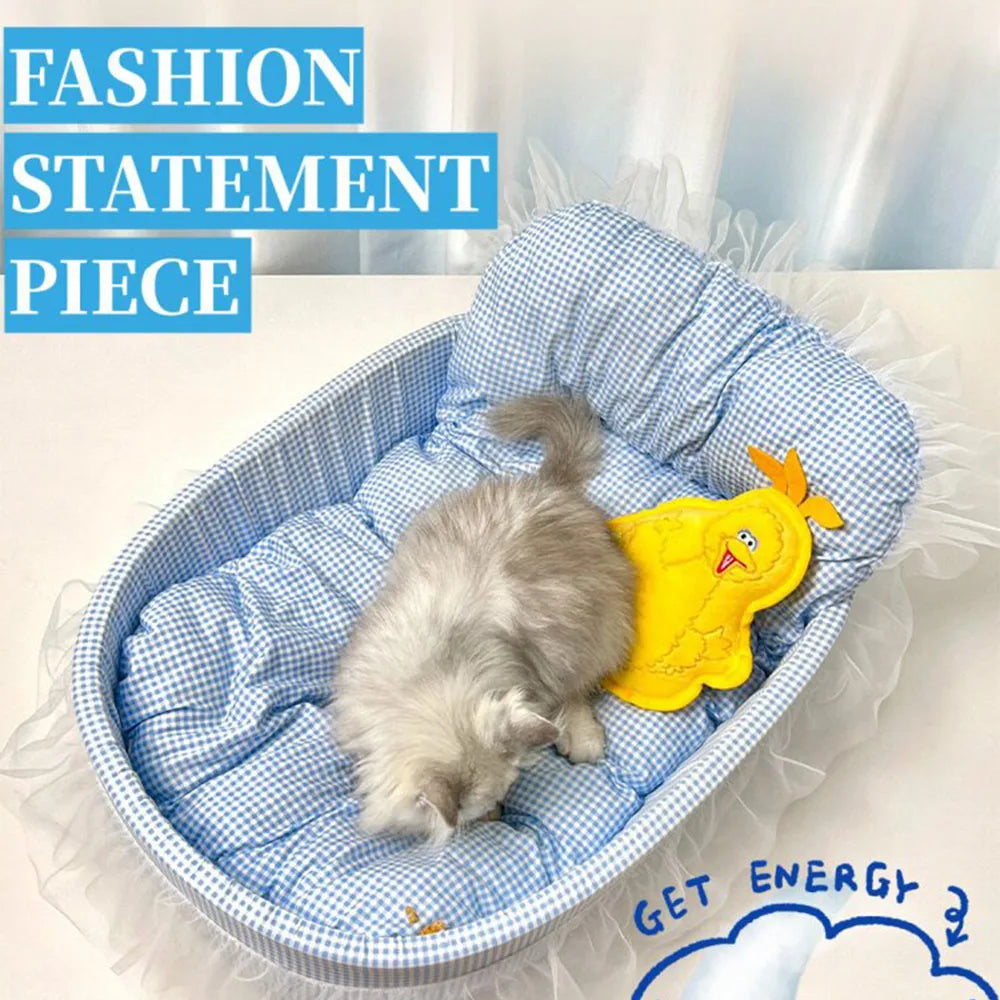 Cute Lace-Trimmed Pet Cat Princess Sofa Bed For Four Seasons Washable and Removable Soft Plush Oval for Small Dogs/Cats by DERILUJA LLC