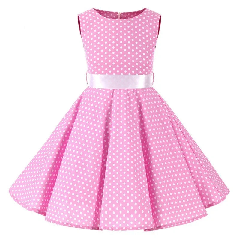 Polka Dot Vintage Kids 1950s Swing Dress Flower Floral Midi Dress Cotton Summer Dress Baby Girl by DERILUJA LLC