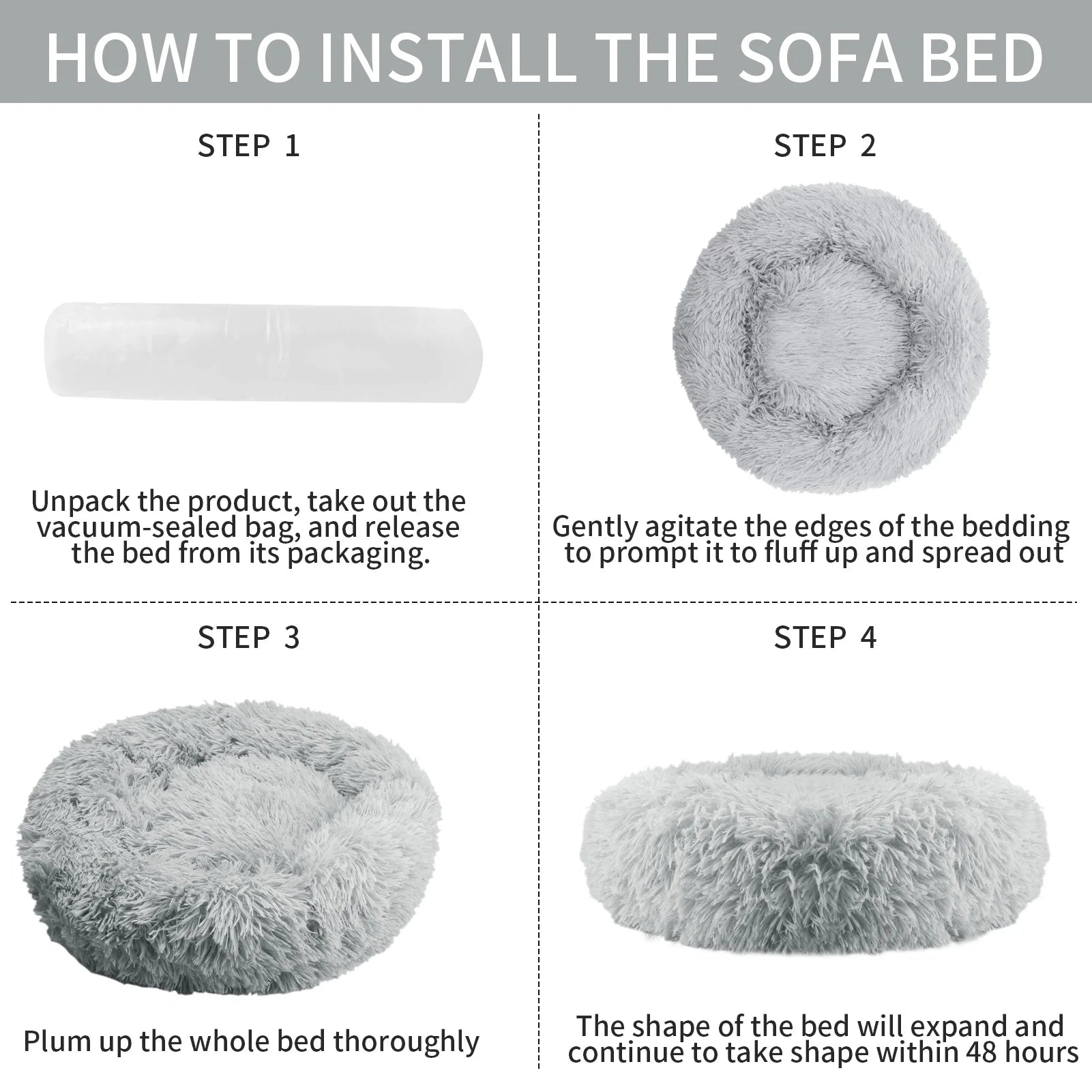 50cm Round Pet Bed Calming Dog & Cat Anti-Anxiety Donut Cuddler Round Cozy Ultra Kennel Washable Plush Cushion Winter Warm Sleep