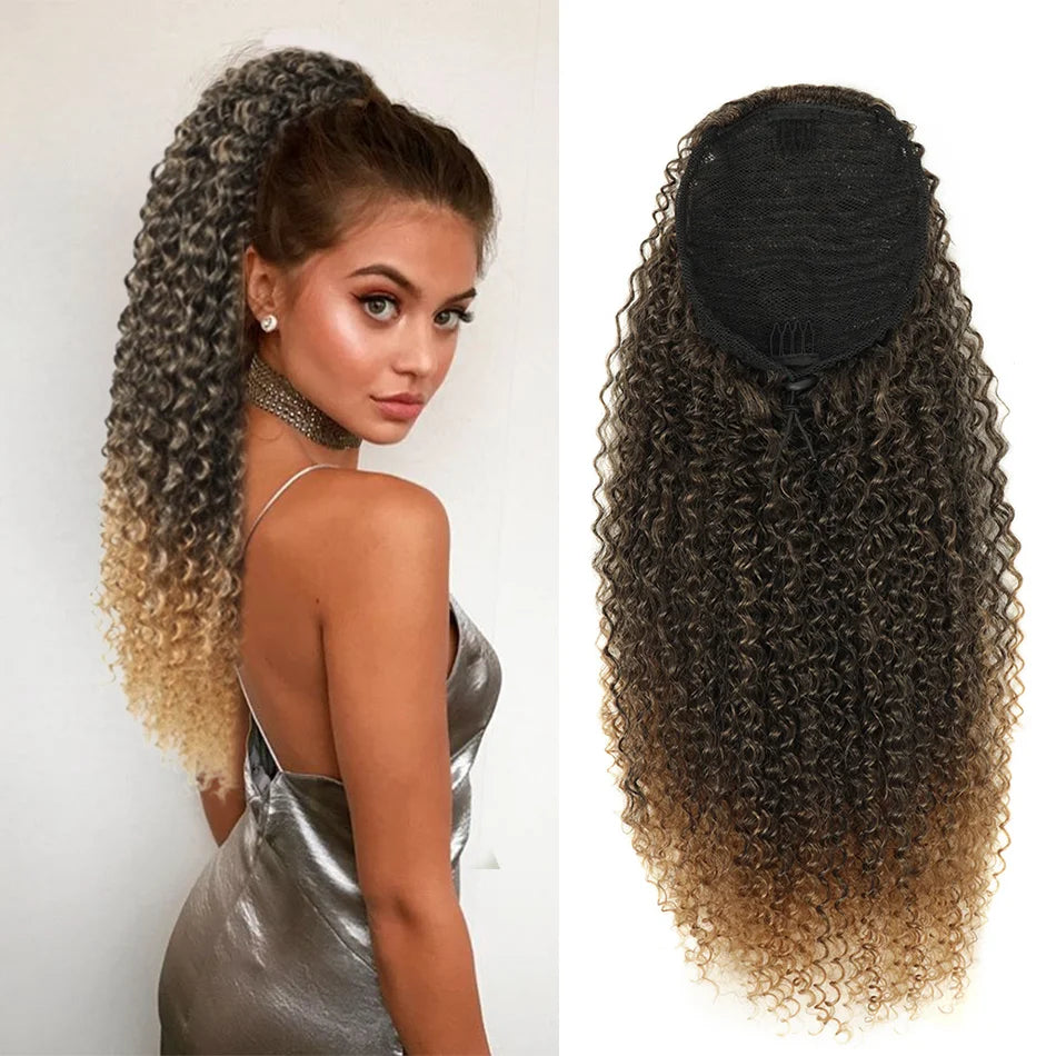 BOL Synthetic Curly Ponytail Extension Kinky Curly Hair Soft Drawstring Ombre Burgundy Ponytail Fake Hair Extension for Women by DERILUJA LLC
