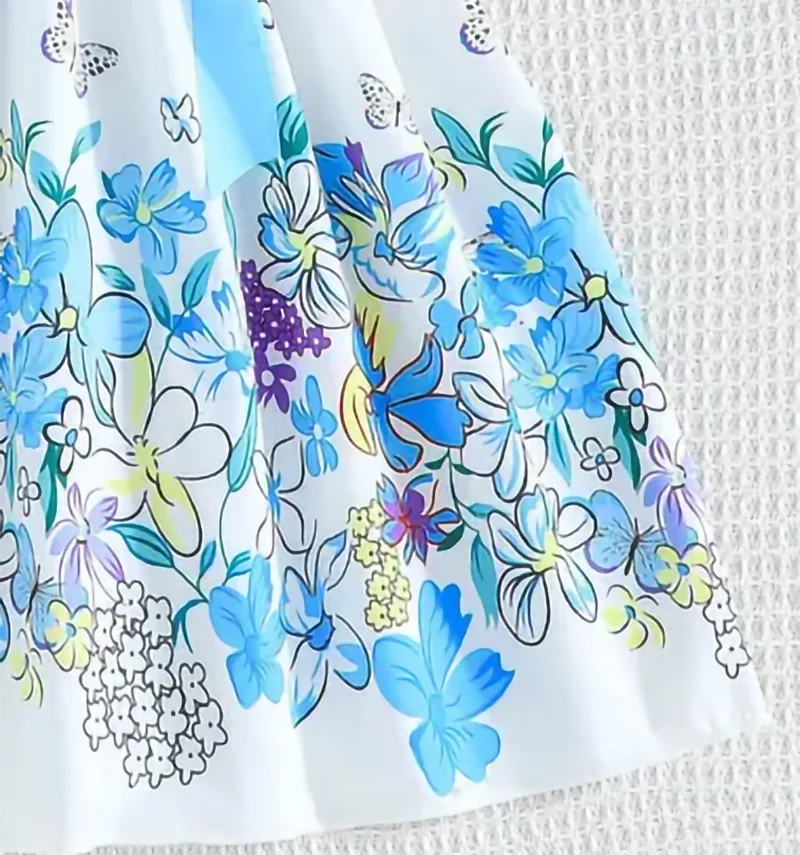 A Fresh And Cute Sleeveless Blue Floral Pattern Dress For Summer by DERILUJA LLC