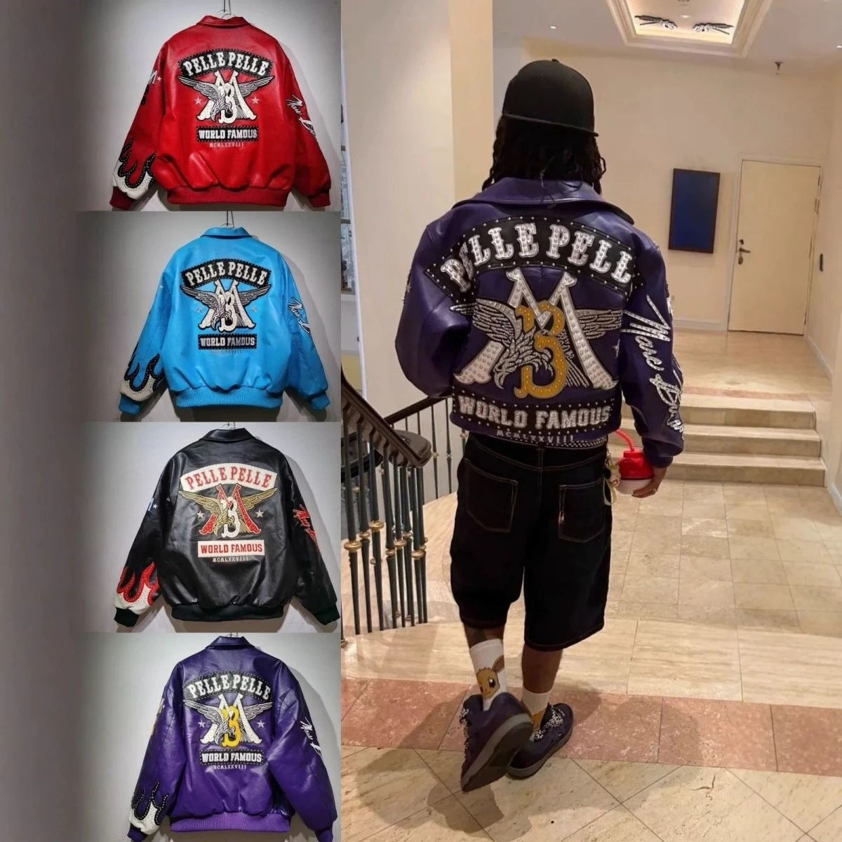 Hip-hop eagle embroidery leather jackets cool flame decoration baseball streetwear autumn and winter jacket men clothing by DERILUJA LLC