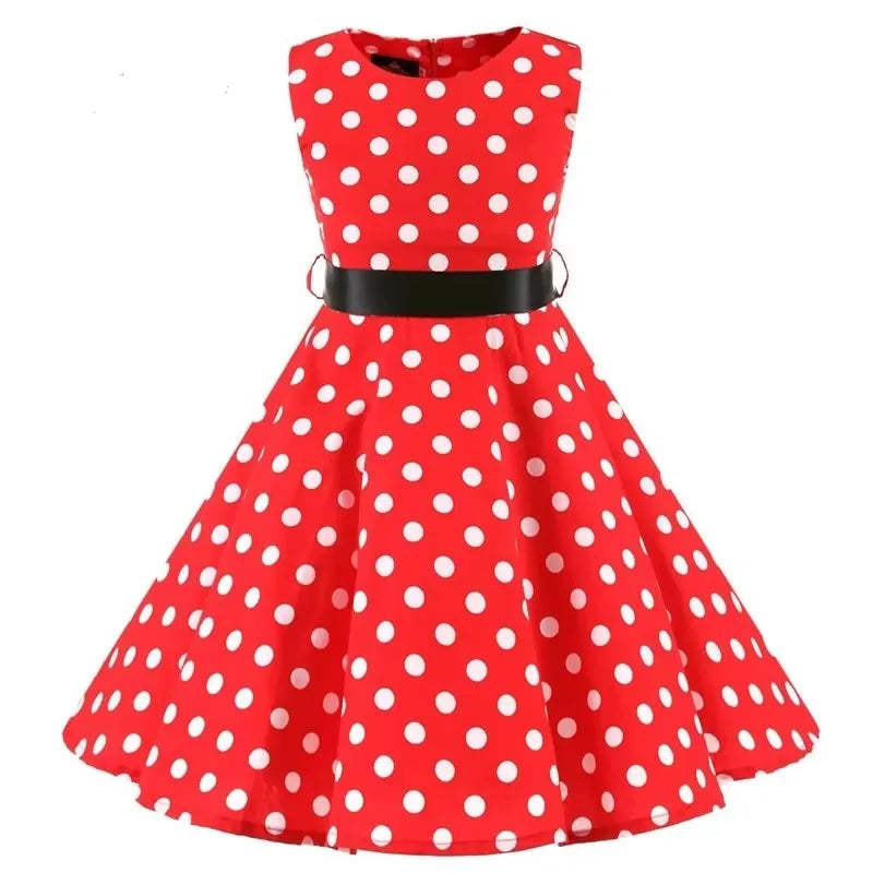 Polka Dot Vintage Kids 1950s Swing Dress Flower Floral Midi Dress Cotton Summer Dress Baby Girl by DERILUJA LLC