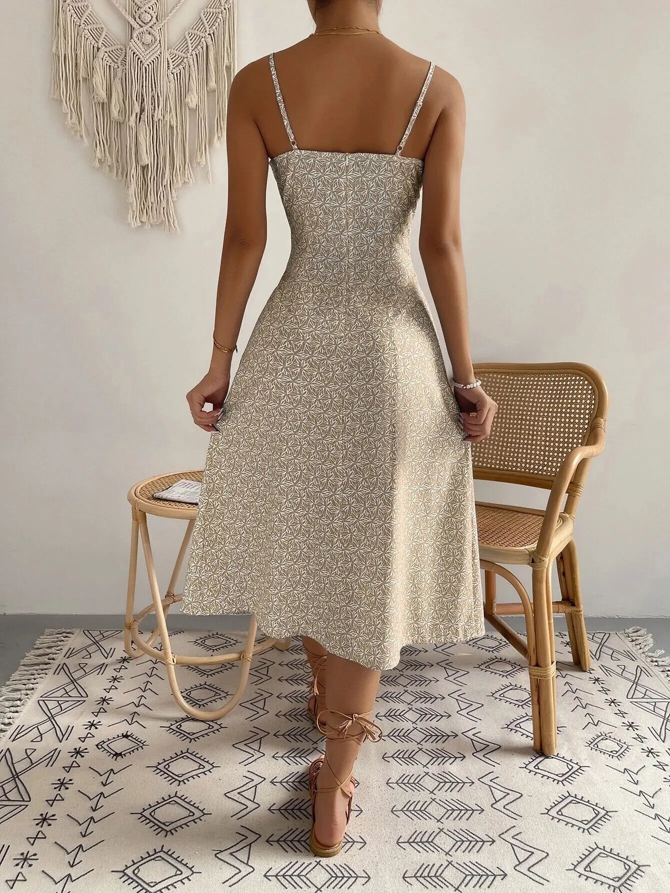 Dress Beach Style Floral Print Frock Lace-Up V-Neck Ruched Skirt Slit Hem Female Vestido by DERILUJA LLC