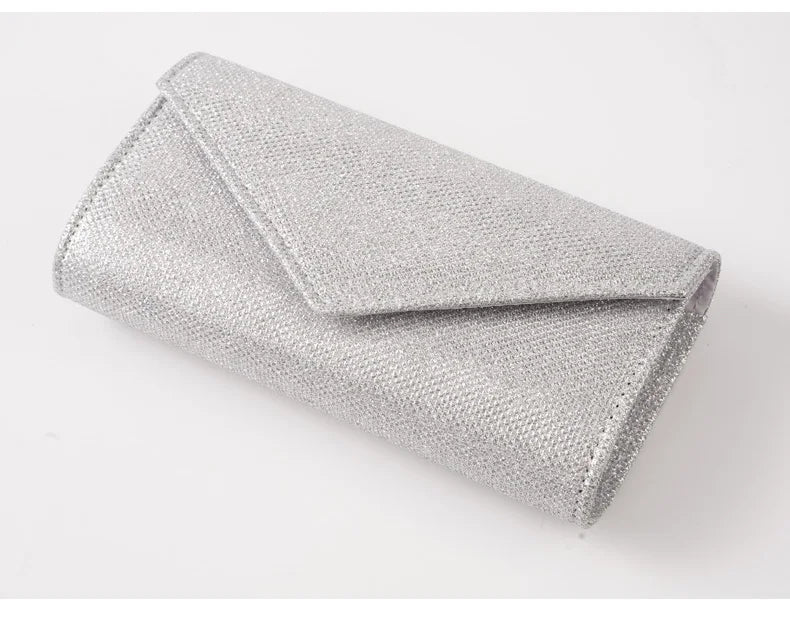Glitter Envelope Handbag Women Silver Shiny Chain Shoulder Bag Ladies Mini Crossbody Flap Fashion Small Dress Day Clutch by DERILUJA LLC