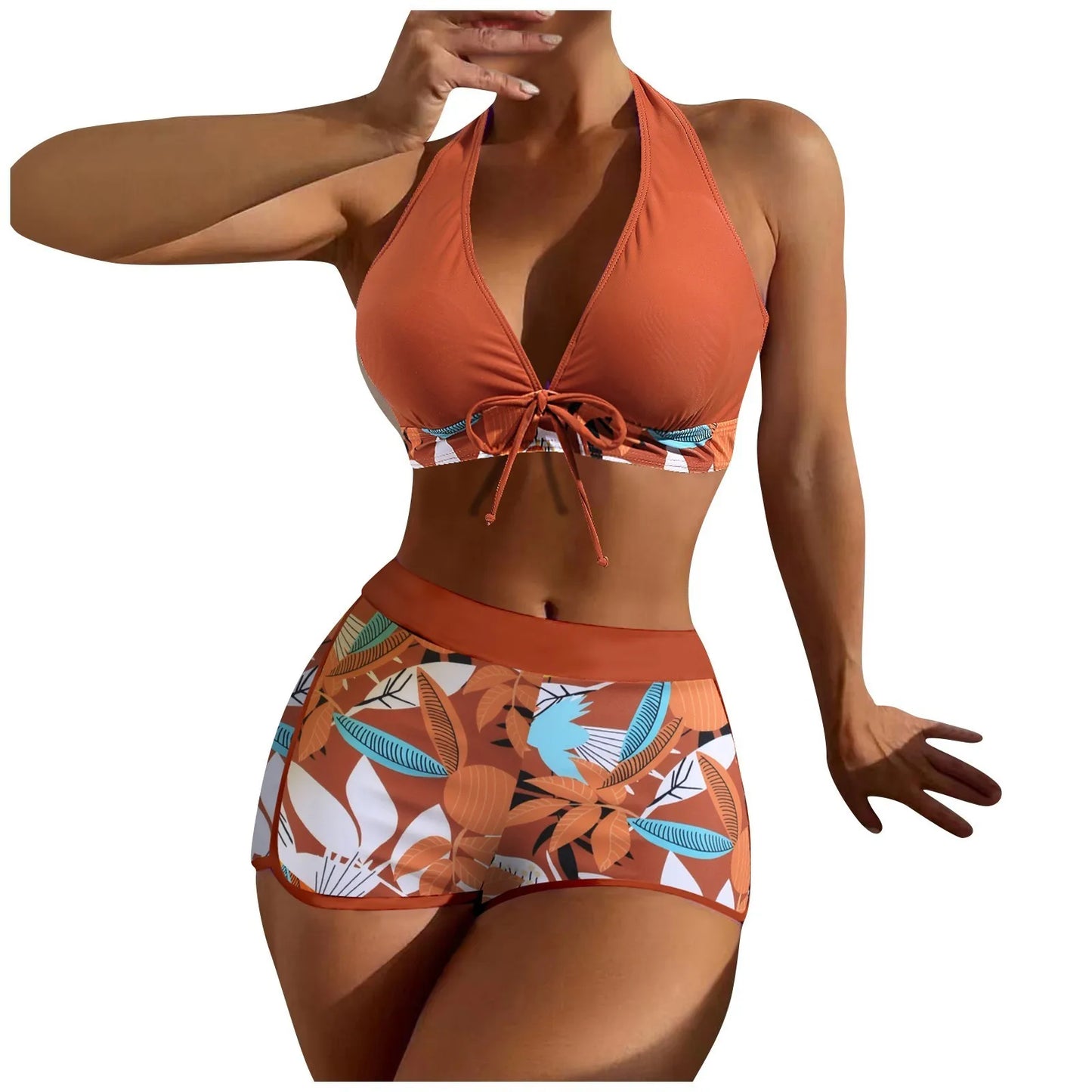Women's Paneled Printed Swimsuit Ladies Fashion High Waist Swimsuit Two-Piece Set V-Neck Bathing Suits Female by DERILUJA LLC