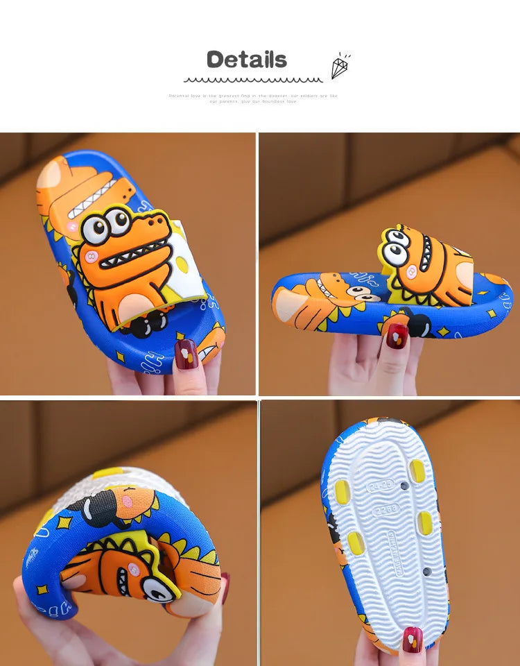 Cartoon Dinosaur Children Slippers Boy Girls Casual Shoes Flat Beach Water Shoes Indoor Soft Kids Cute Flip Flops for Boy Girl by DERILUJA LLC