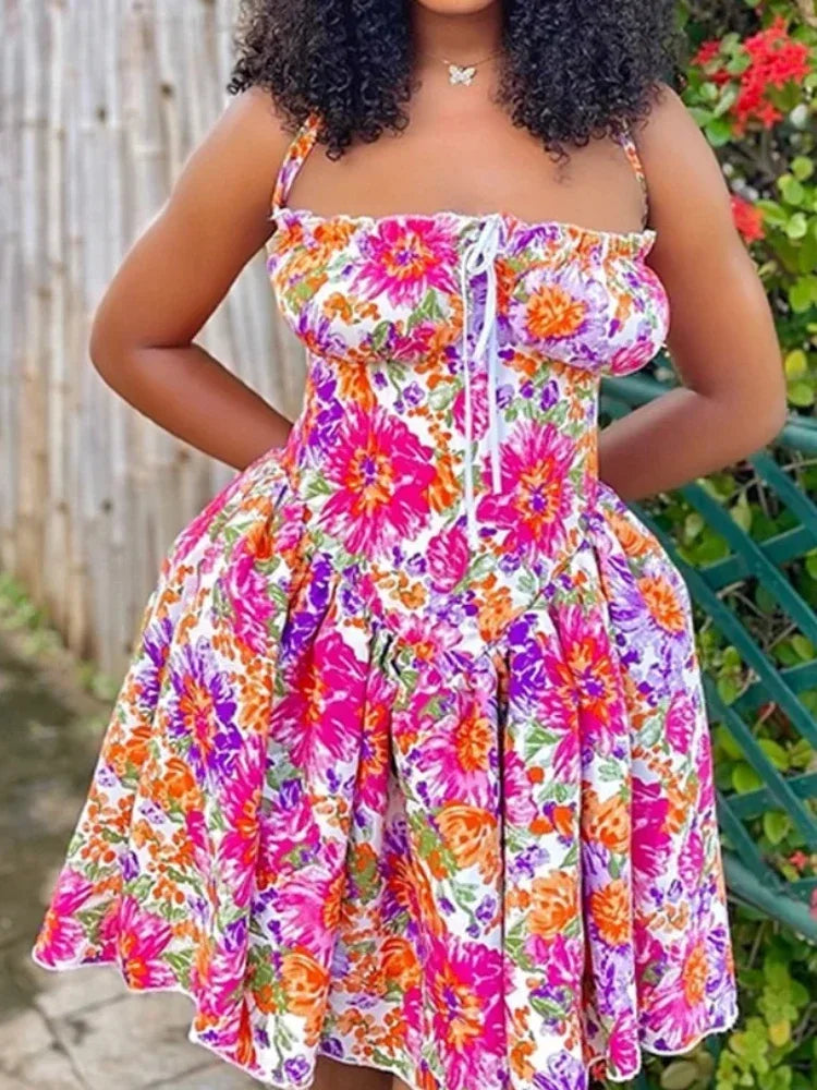 Dress Women Summer Fashion Women Sleeveless Polyester Printing Mini Dress Casual Beach Party Evening Dress