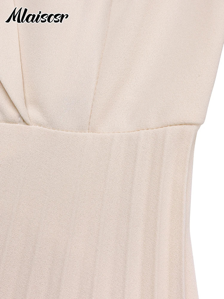 Elegant Long Sleeve Solid High Waist A Line Pleated Dress with Belt Women Office Lady Birthday Evening Vestidos by DERILUJA LLC